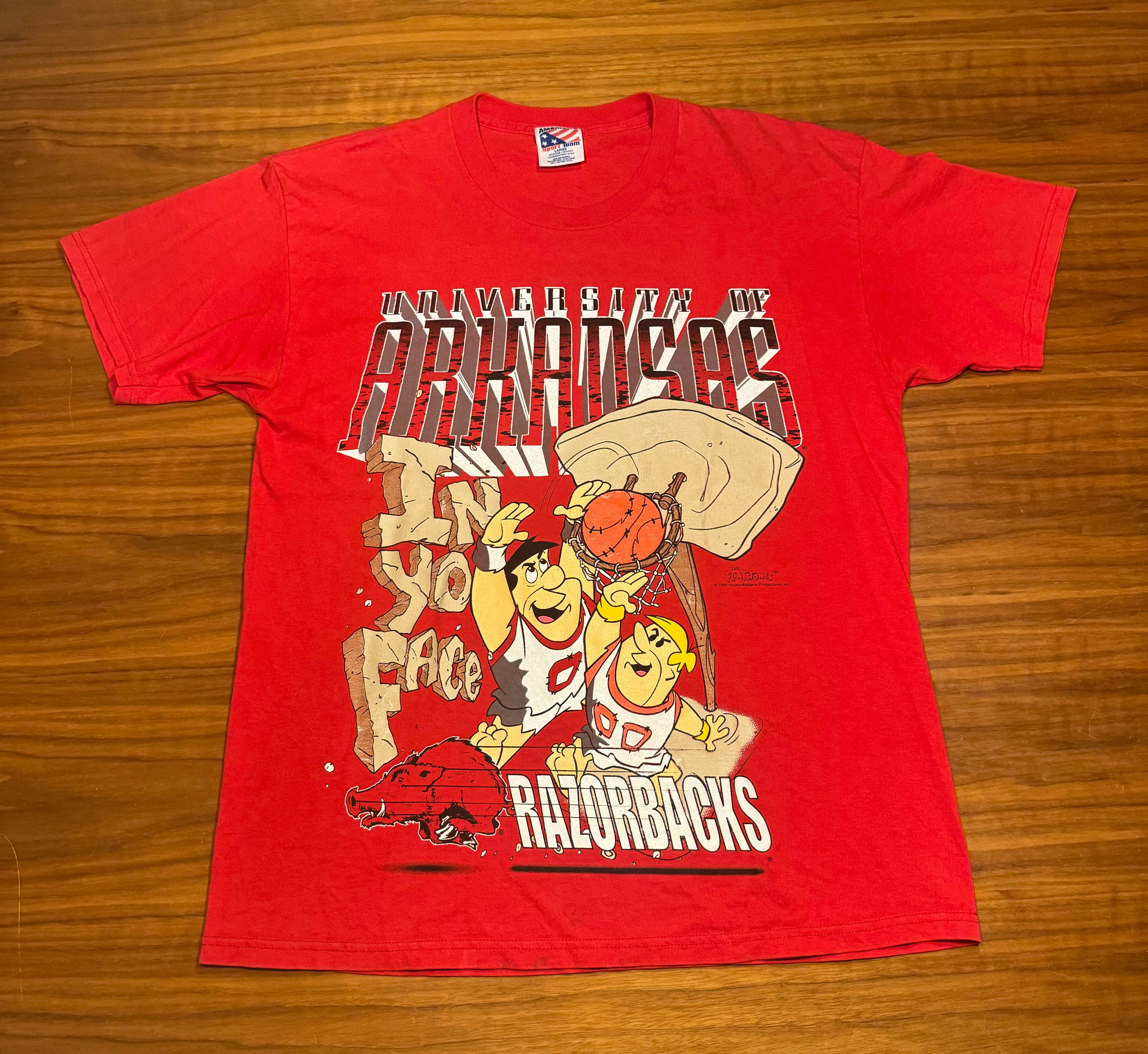 Ultra-rare  Arkansas Razorbacks x Flintstones Graphic Tee 1995