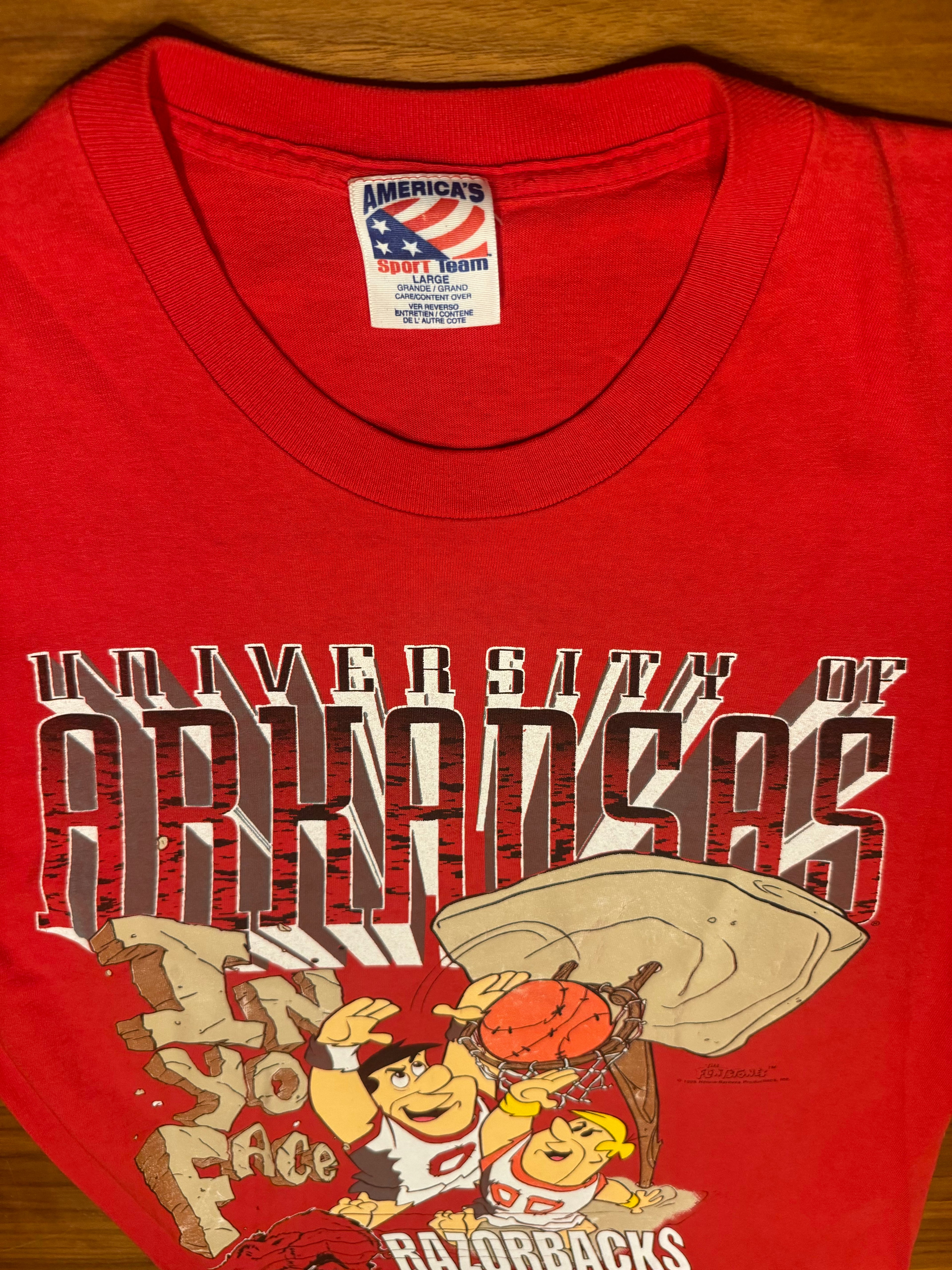 Ultra-rare  Arkansas Razorbacks x Flintstones Graphic Tee 1995