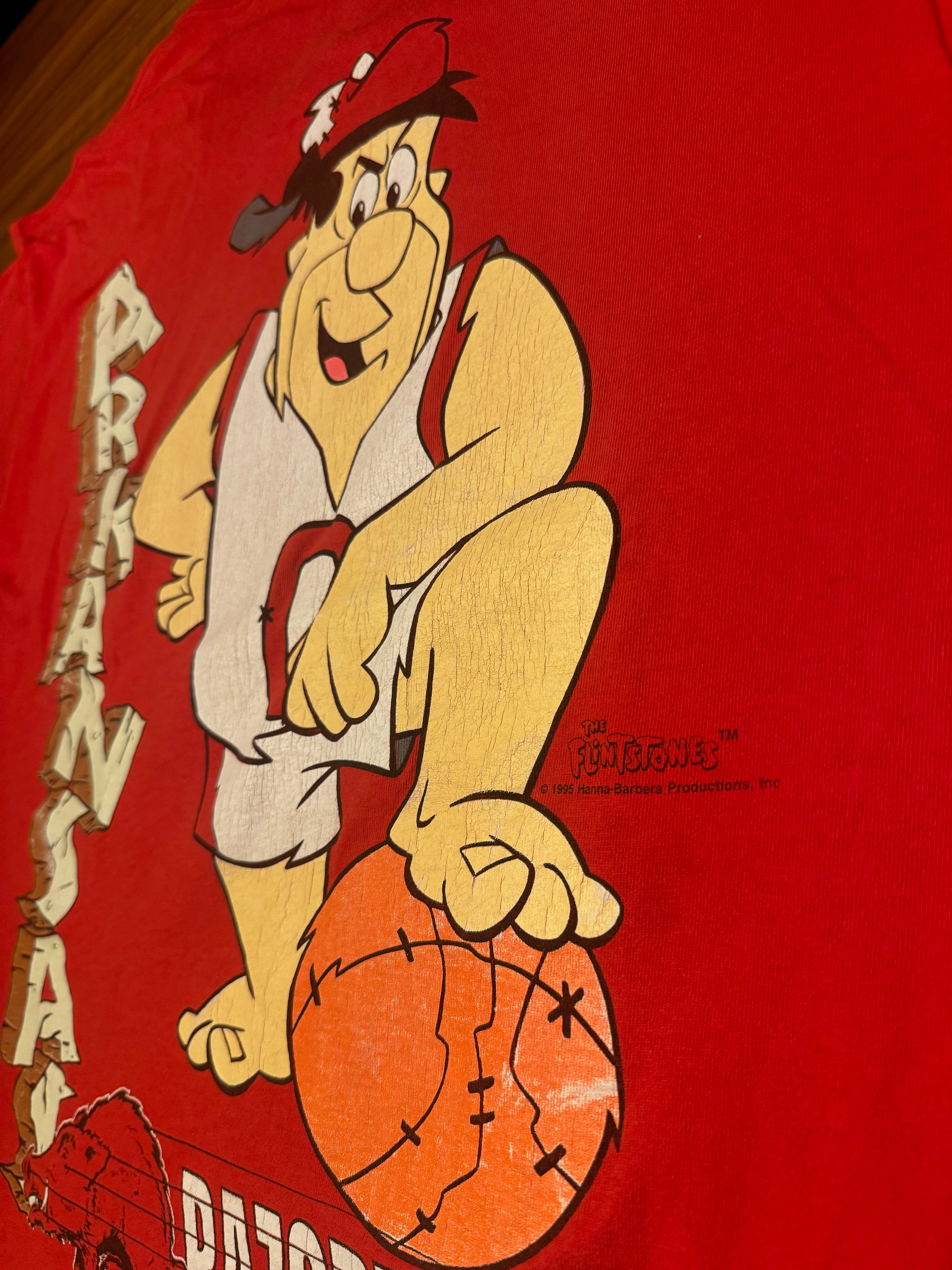 Ultra-rare  Arkansas Razorbacks x Flintstones Graphic Tee 1995